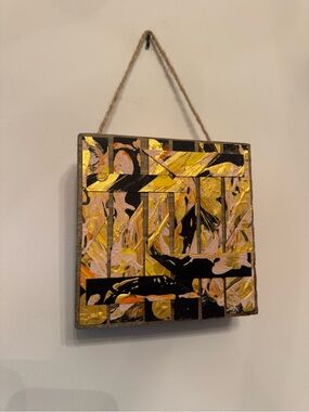 Handcrafted Mixed-Media Wall Art in Gold and Pink 2/3 Limited Original